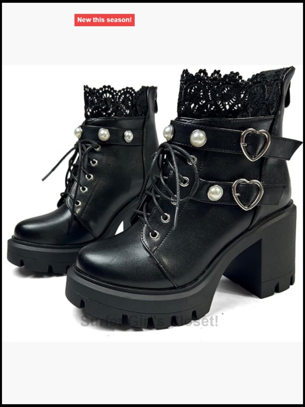 Goth Platform Combat Boots for Women Chunky High Heeled Ankle Boot